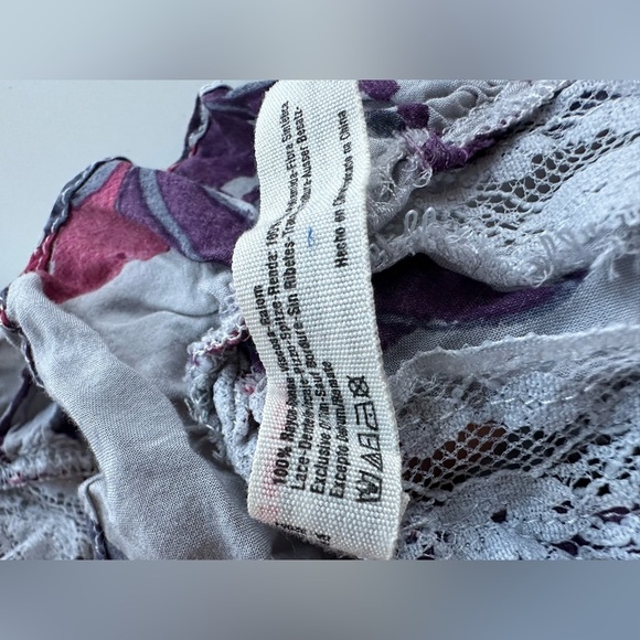 Intimately Free People Gray Red Floral Voile and Lace Trapeze Slip Dress XS - Picture 7 of 7